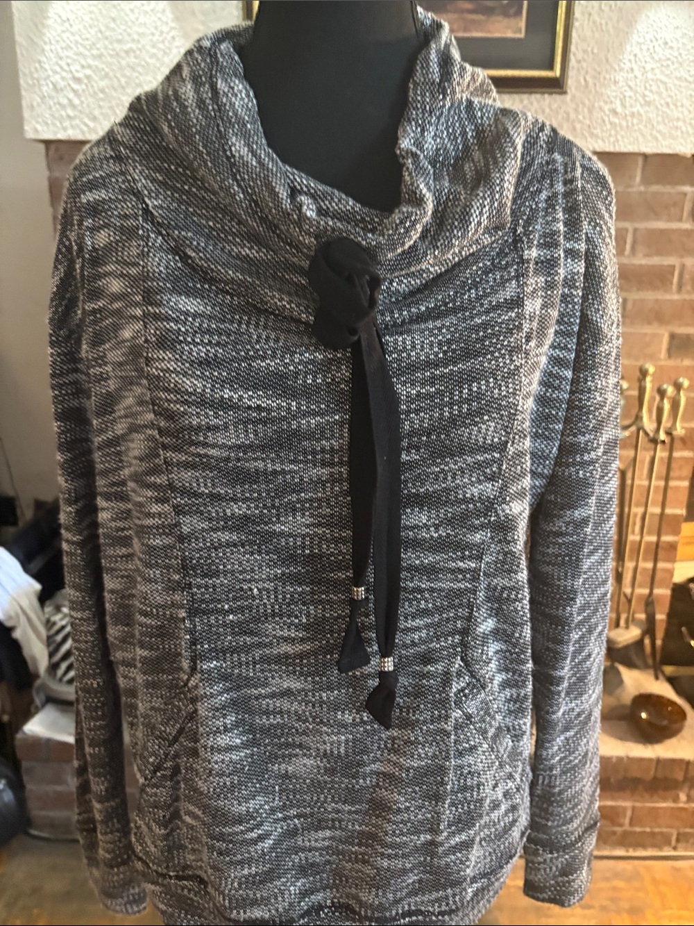 Gypsy 05 Gray Marled Cowl Neck Drawstring Sweater